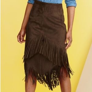 Faux Suede Fringe Skirt